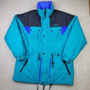 Vintage Obermeyer Ski Jacket Skiwear Blue Black Coat Mens XL Long 90s‎ Hooded